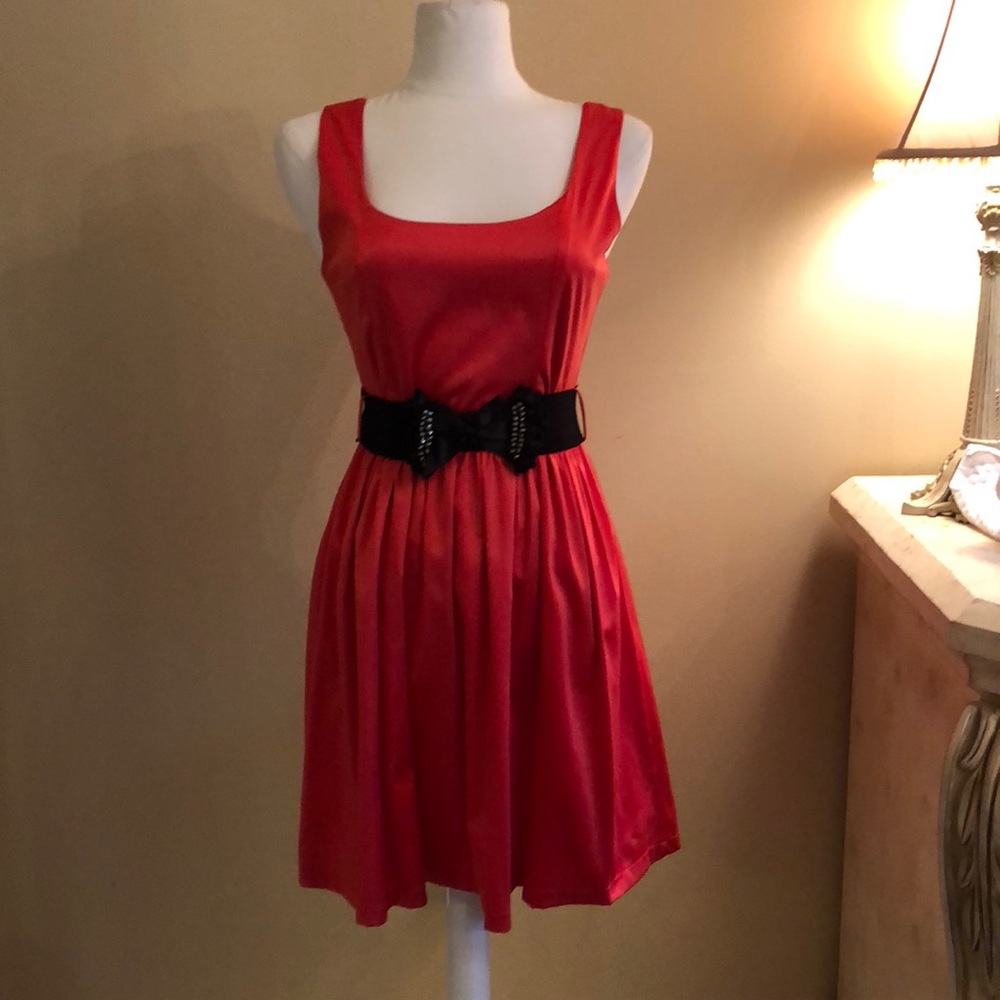 Blood orange black belted mini dress